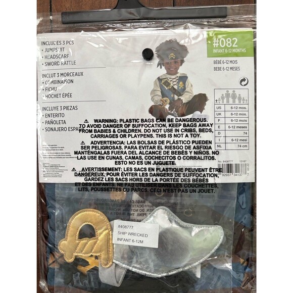 Infant Baby Boy Pirate Halloween Costume Shipwrecked 3 Piece Set Size 6-12mo New - Picture 5 of 7